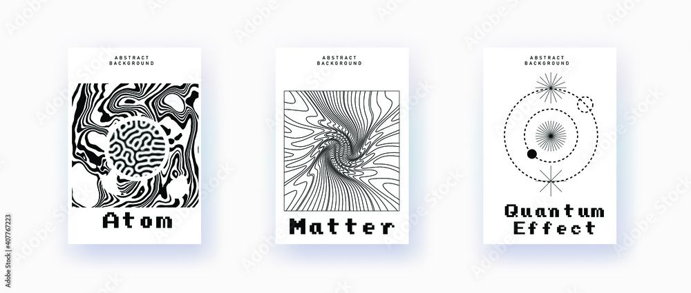 Poster Abstract geometric background with minimal composition of shapes and forms. Cover or poster for Science, quantum mechanics and physics subjects.