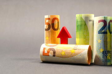 The growth of the euro, the increase in value. Financial and banking concept. Close-up