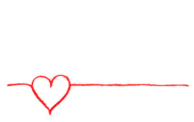 Red heart made of rope. Valentine's Day concept. 
Isolated on white background.