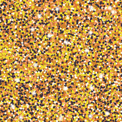 Gold glitter background with sparkling stars. Vector illustration of golden texture. Shiny scattered particles for background.