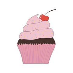 Sweet Cupcake Vector Illustration Coloring Book Page Doodle Hand Drawn Clip Art Abstract  Dessert Food Isolat Elements White Background