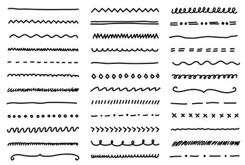 Fototapeta premium Big set of hand drawn line borders, scribble strokes and design elements. Set of outline black abd white vector illustrations isolated on white background