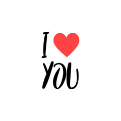 I love you beautiful lettering, text with red heart