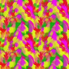 Abstract seamless pattern. Hand drawn oil illustration. Texture for print, fabric, textile, wallpaper. Colorful background in red, pink, yellow, green colors.