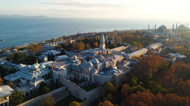 Aerial view of Topkapi Palace in Istanbul. Footage in Turkey