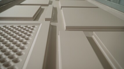 Obraz premium Facades and other blanks for the production of cabinet furniture, kitchen elements. Wooden blanks for kitchen furniture in the furniture industry.