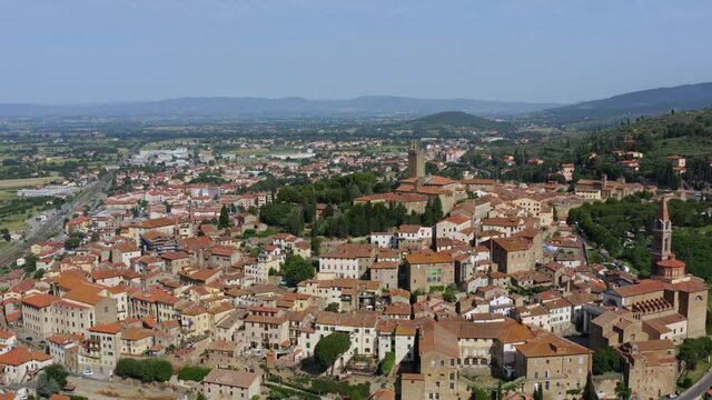 Aerial Drone view La Valle Verde in the town of Castiglion Fiorentino in Province of Arezzo Tuscany, Italy