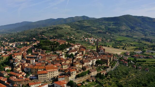 Aerial Drone view La Valle Verde in the town of Castiglion Fiorentino in Province of Arezzo Tuscany, Italy