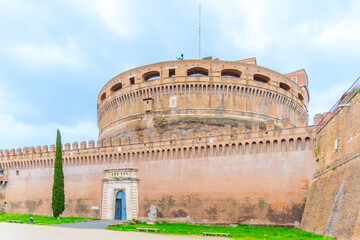 Fototapeta na wymiar Castel Sant Angelo, or Mausoleum of Hadrian, detailed view. Rome, Italy