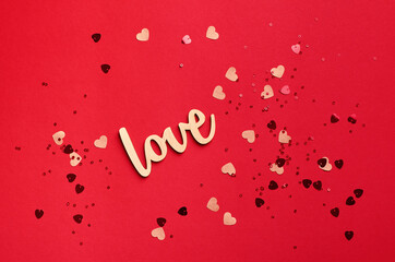 Valentines day background on red paper background