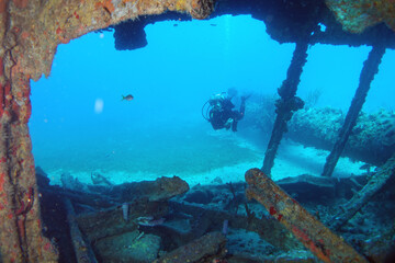 Diving at the Royal Mail Steamer Rhone sank 1867, Island Salt, British Virgin Island, Caribbean wreck dive, Fun diving with beautiful fishes