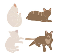 Abstract cats vector set, boho cute animal isolated, adorable cat for print, minimalist  graphic elements