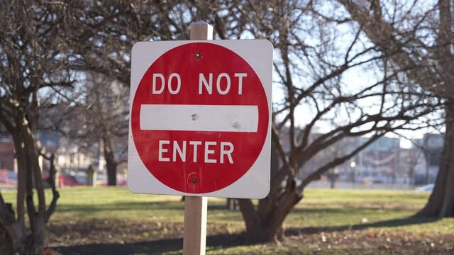4k, america, attention, caution, city, close up, closed, concrete, construction, danger, district, do, do not enter, downtown, enter, entry, forbidden, handheld, highway, information, law, no people, 