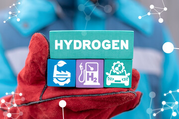 Modern industrial eco concept of green pure hydrogen production. H2 Fuel Modern Manufacturing.
