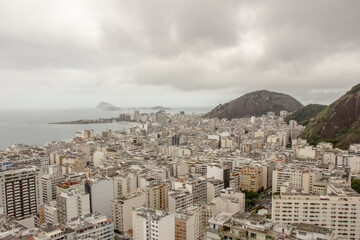 aerial view of the copacabana neighborhood in Rio de Janeiro.