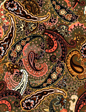 Seamless texture paisley pattern, ethnic print.