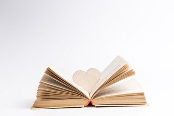 open book with heart symbol inside. love reading concept. valentine day greeting card conceptual