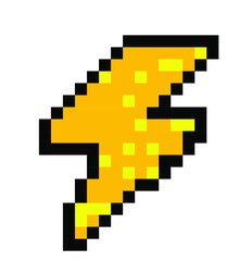 Obraz premium Lightning bolt icon in pixel art style like in old video games of 80's-90's. Symbol of thunderbolt, High Voltage icon.