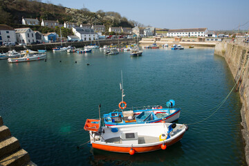 Boats Cornish harbour Porthleven Cornwall UK south west England