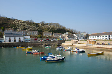 Fototapeta na wymiar Porthleven Cornwall England UK boats in beautiful Cornish harbour south west England