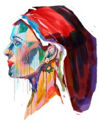 Hand drawing abstract girl face in abstract style.Face line art , Face painting ,Contemporary portrait . Watercolor sketch - 407780638
