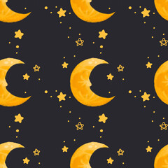 Obraz na płótnie Canvas Pattern of cute magic moon and stars. Cosmic baby seamless pattern. High quality illustration