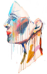 Hand drawing abstract girl face in abstract style.Face line art , Face painting ,Contemporary portrait . Watercolor sketch - 407782265