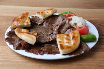 Doner kebab with rice and tomato