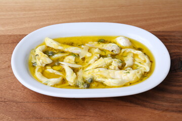 Traditional Turkish appetizer marinated sea bass