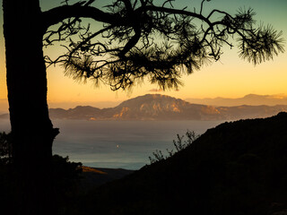 View to the strait of Gibraltar from the spanish side to the mountains of morocco