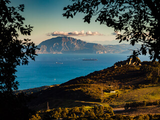 View to the strait of Gibraltar from the spanish side to the mountains of morocco