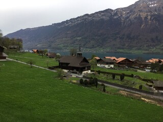 Fototapeta na wymiar Village in the mountains in Switzerland