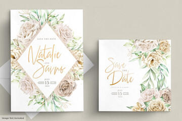 Fototapeta na wymiar minimalist white roses wedding card set 
