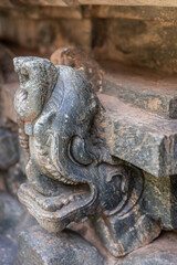 Lakkundi, Karnataka, India - November 6, 2013: Brahma Jinalaya temple. Closeup of elephant head...