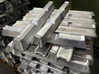aluminum ingots, ingot, aluminum, stacked, warehouse, yellow, silver, alloy, metal, metalworking,...