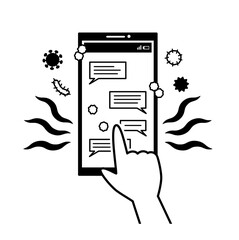 ウイルスや菌が付着しているスマートフォン-白黒