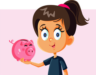 Happy Girl Holding a Piggy Bank