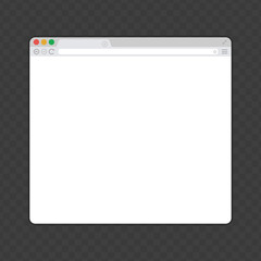Simple web browser window. Web page mock up in trendy flat style. Template of empty, clean internet browser windows isolated transparent background.