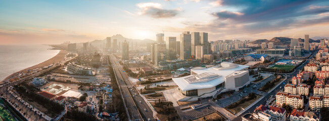 Fototapeta na wymiar Aerial photography of modern urban architectural landscape of Qingdao, China