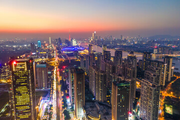 Fototapeta premium Aerial photography of Guangzhou city architecture landscape night view