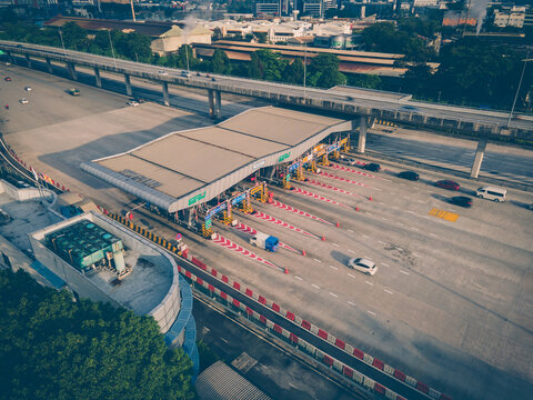 an aerial view of the LDP highway toll booth. 