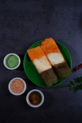 Tri color or Tri colour Dosa - Indian flag color food for republic and Independence Day, selective focus