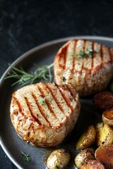 grill filet mignon and vegetables, grilled. steak mignon from the meat of young beef