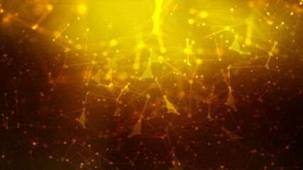 Fototapeta premium Abstract background Dot and connect line for cyber technology futuristic and network connection concept with dark and grain processed wide screen ratio.