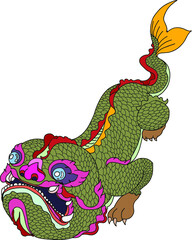 Hand drawn Monster of Buddhism  tattoo ,Animal mixed between dragon and fish. Thai Language call 