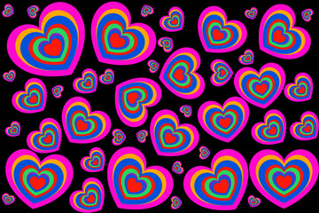 Black background with hearts.