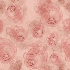 Rose garden seamless floral fabric pattern in fluid art technique 