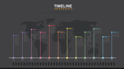 Dark Mode Year planner, 12 months, 1 year, Timeline infographics design vector and Presentation business can be used for Business concept with 12 options, steps or processes, goal
