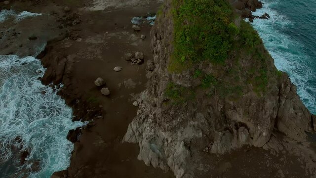 Volcanic rock beach aerial view in Java Island, Indonesia