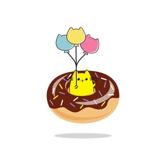 vector illustration of an attractive and delicious donut icon with a cute cat in the middle, this illustration is suitable for banners on menus and children's books and so on.